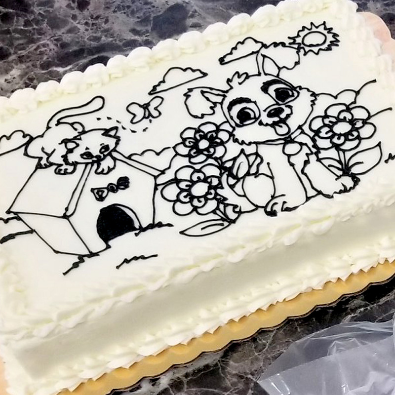 Pup and Cat Coloring Book Cake