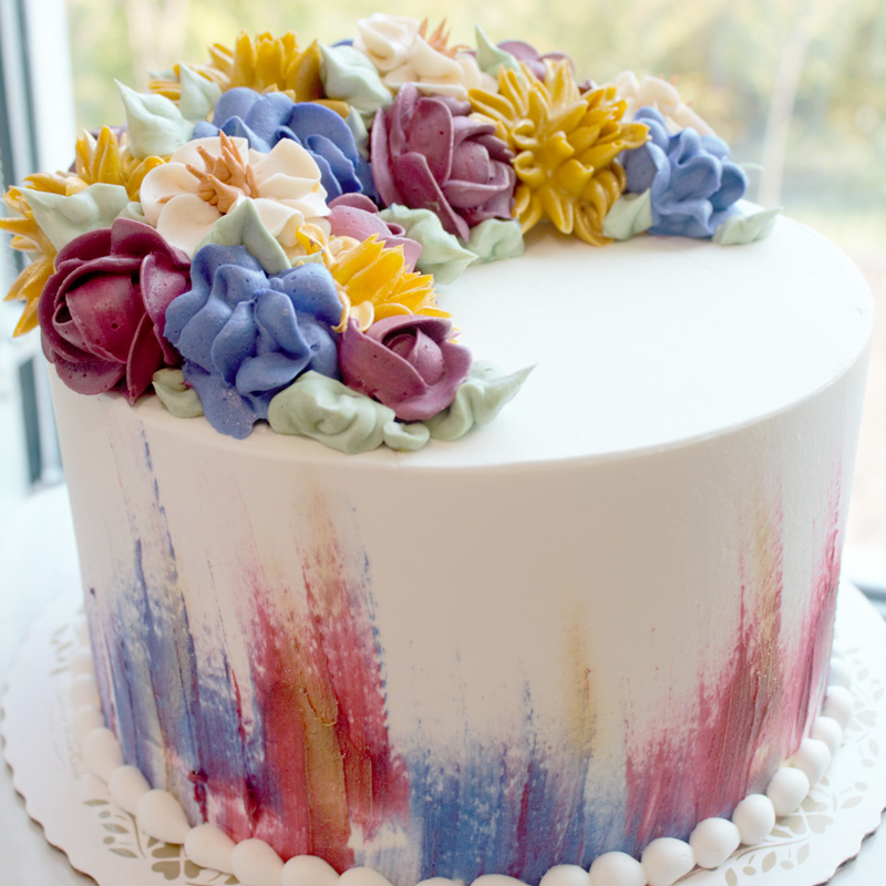 A Splash of Royal Flowers Cake