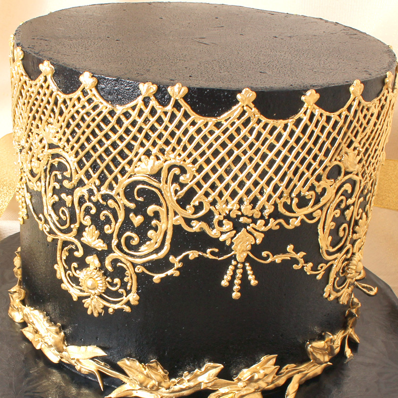 Black and Gold Filigree Cake