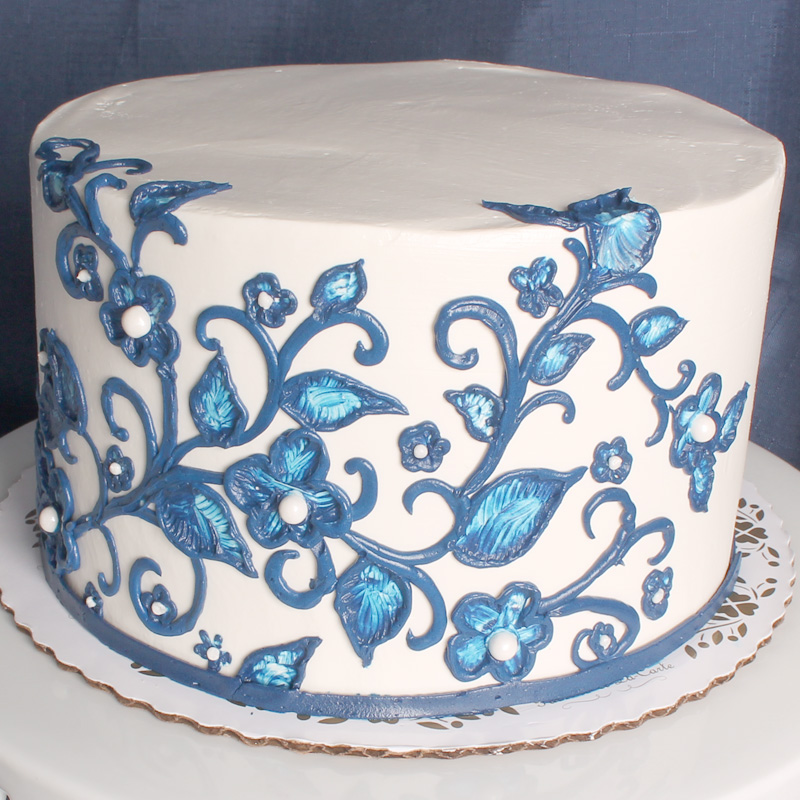 Blue Floral Etched Swirls Cake