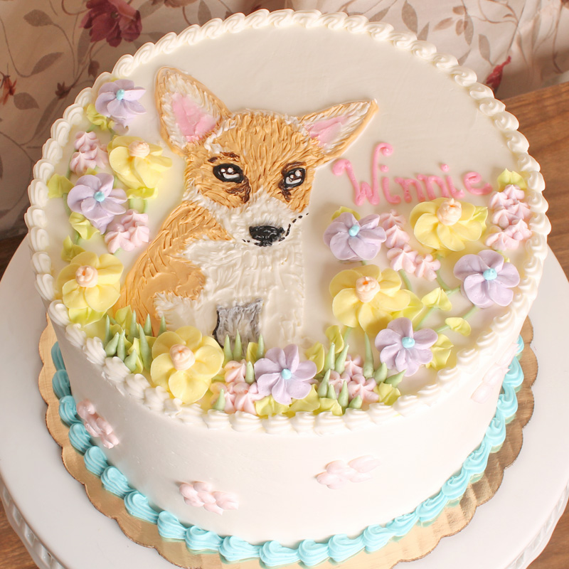Corgi in Flowers Cake