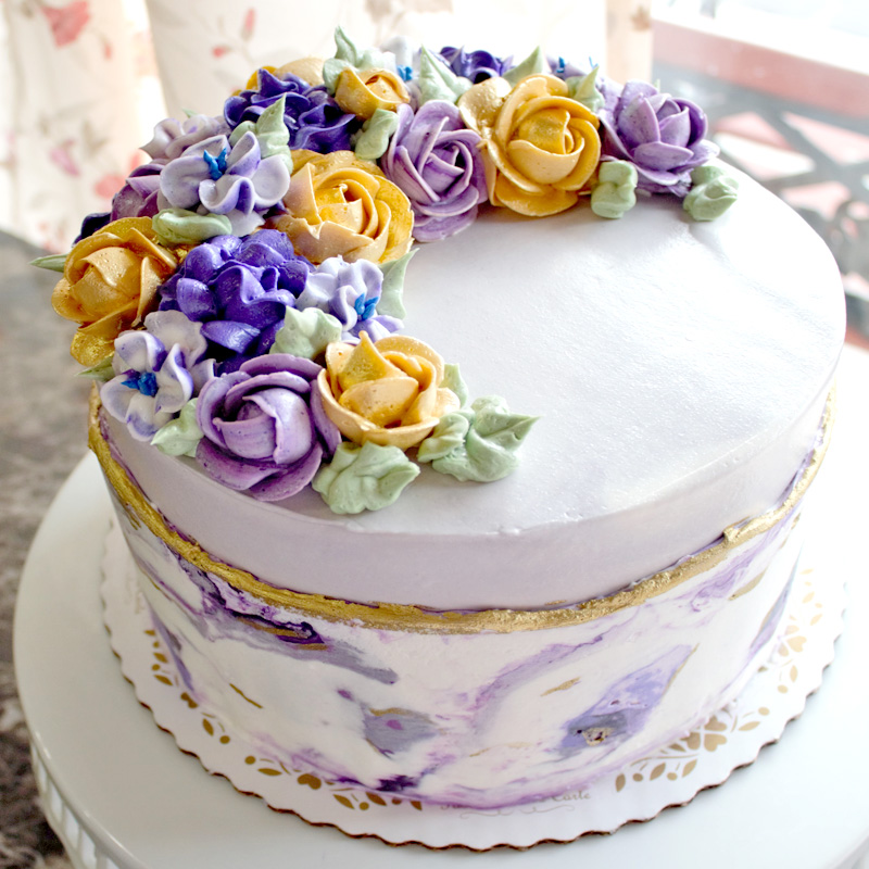 Purple and Gold Marble Fault-Line Cake