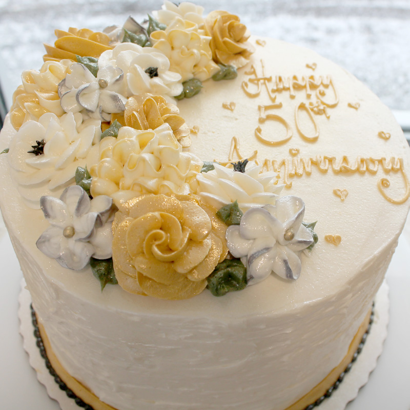 Silver and Gold Flowers Cake