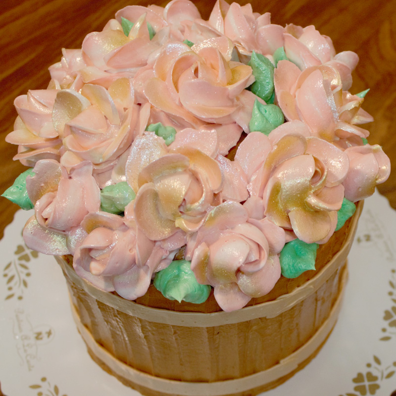 Peach Gold Roses Flower Pot Cake
