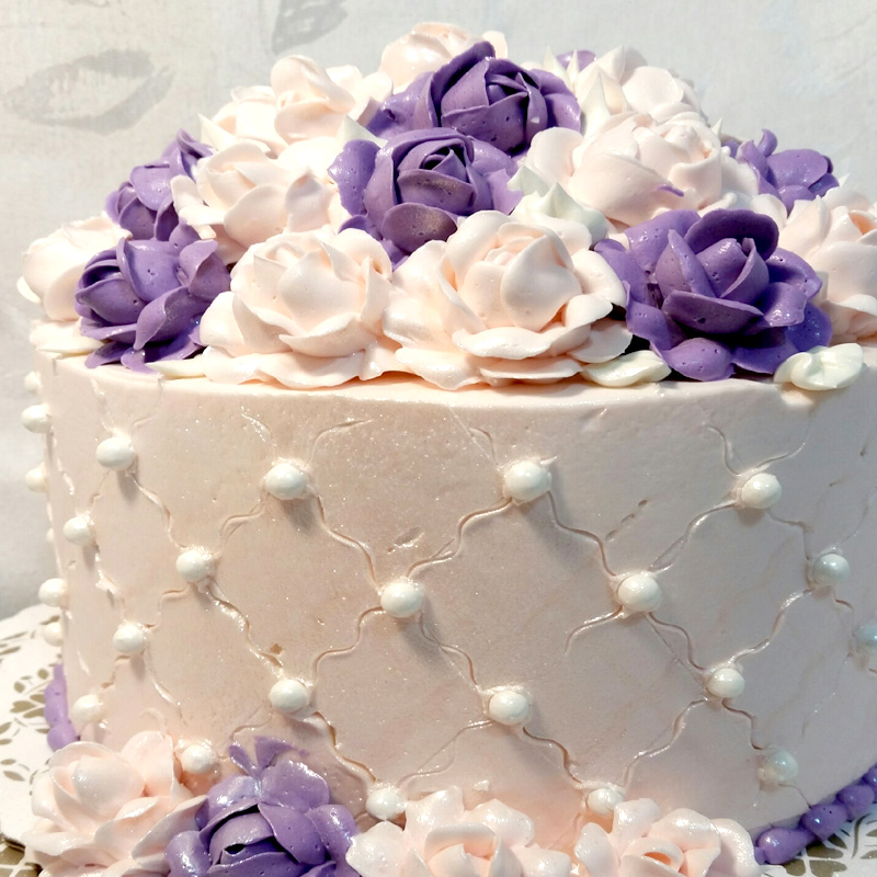 Pale Pink and Violet Roses Flower Top Cake