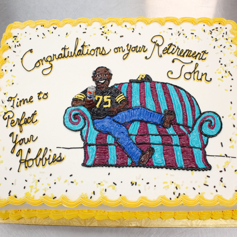 Happy Retirement on a Couch Cake