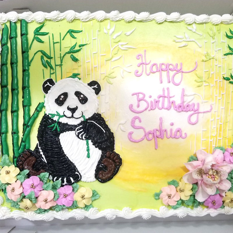 Panda and Flowers Theme Cake