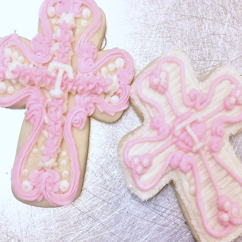 Custom Pink & White Cross Cookies